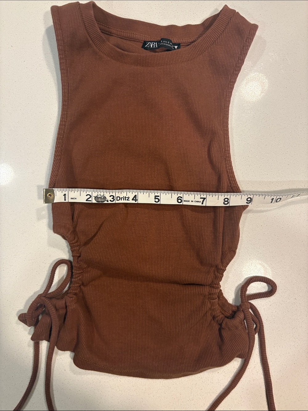 Zara Rust-Brown Ribbed Side-Tie Tank - Picture 3 of 7